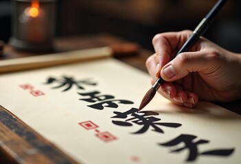 Traditional Chinese calligraphy with brush and ink, cultural art