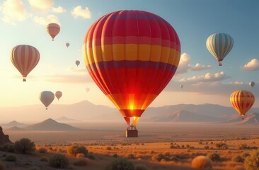 Obraz premium Hot air balloons flying over the desert