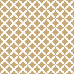 Abstract golden seamless pattern. Simple vector geometric floral ornament. Gold luxury background texture with bold flower silhouettes, leaves, lattice, curved lines, mesh. Repeated elegant design