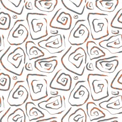 Seamless abstract geometric pattern. Background in green, grey, orange, white. Illustration. Lines, meanders. Design for textile fabrics, wrapping paper, background, wallpaper, cover.