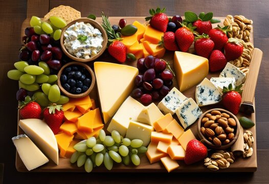 teasingly delicious cheese board filled vibrant fresh colorful array engaging textures flavors, artisan, gourmet, platter, arrangement, display, fruit