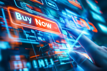 Interactive buy now interface with neon visuals