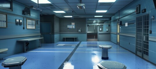 Police Station Booking Area: Fingerprinting and Mug Shot Processing Scene