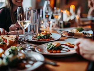 Delicious food, wine, and happy diners.