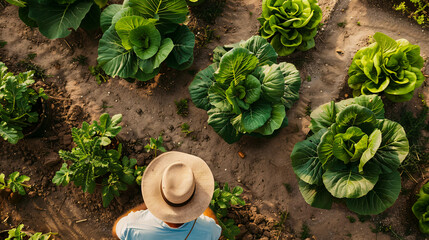 Farmers growing vegetables and wheat for human survival, promoting green agriculture with plants.