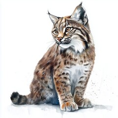 Fototapeta premium Bobcat watercolor illustration. Painting of forest animal on white background 