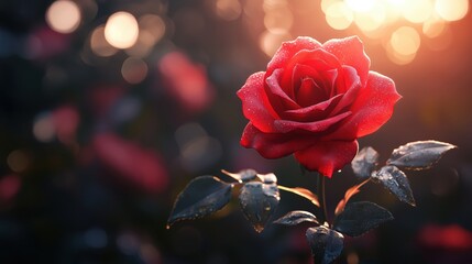 Valentine's day greeting card templates with realistic of beautiful red rose on background