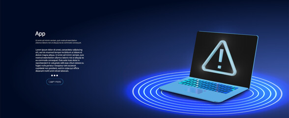 Computer screen displays warning icon indicating an error in the application during software usage process.