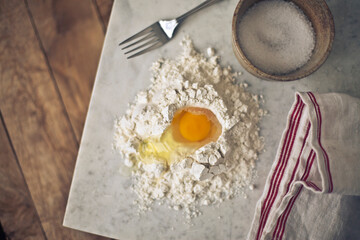 Making pasta on a marble surface