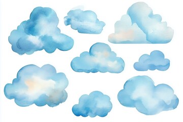 Set of watercolor clouds on a white background. Watercolor illustration. Clipart 
