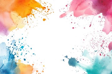 Fototapeta premium Colorful watercolor splashes creating a vibrant frame, perfect for artistic backgrounds or invitations with a creative flair.