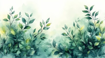 A serene watercolor illustration of lush green foliage, creating a calming atmosphere.