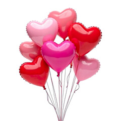 Love and romance themed decorations, heart shaped balloons isolated on transparent background 