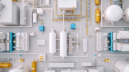 Aerial view of an industrial facility showcasing various tanks, pipes, and structures in a complex layout.