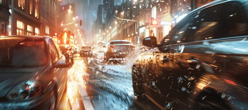 City Night Chaos: Reckless Driving Danger on Wet Streets for Safety Awareness Campaigns