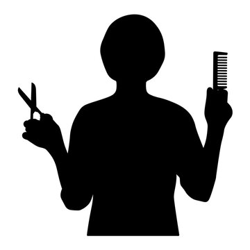 recommend clip art: ハサミとコームを持った女性のシルエット