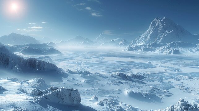 Serene snowy landscape from the planet Hoth with ice formations
