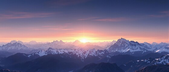 Dark blue mountain range at sunset with snow-capped peaks, mountainscapes, landscape