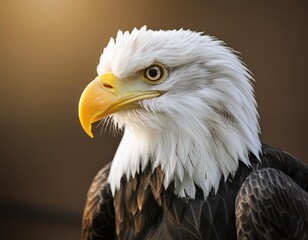 Obraz premium Bald eagle close up in sunlight. Majestic bird of prey watching out