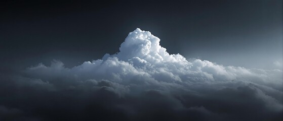 Obraz premium A single white cloud hanging precariously from a dark grey cloud base, creating a sense of tension and drama , contrasting, atmospheric, misty, hanging, precarious