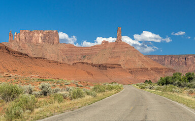 Rocky formation Castleton Tower in Castle Valley near Moab, in Utah