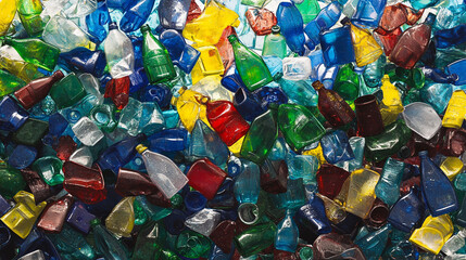 Colorful Plastic Bottles and Containers Recycling Waste Background Texture