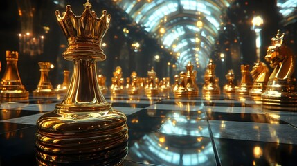Obraz premium a chessboard for business strategy and leadership , concept of teamwork and leadership strategies, strategic planning and human resources management in relation to risk management.
