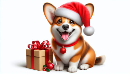 Corgi puppy in christmas hat