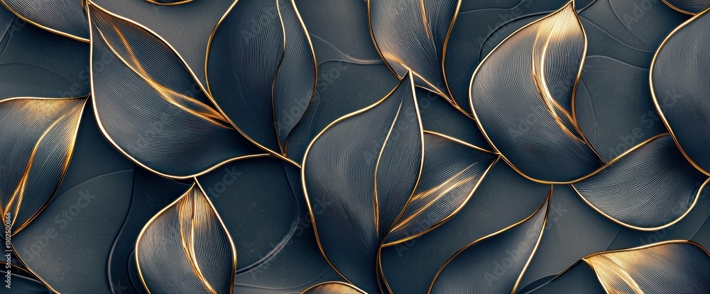 Poster elegant dark leaves background with golden outlines creating a luxurious and sophisticated atmospher