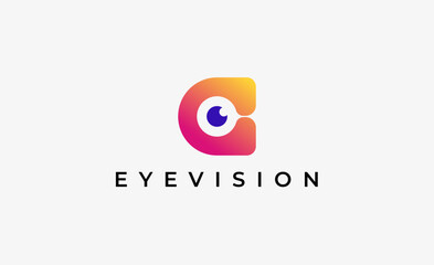 Logo Letter C and Eye Vision. Digital, visual with modern and minimalist concept. Editable file.