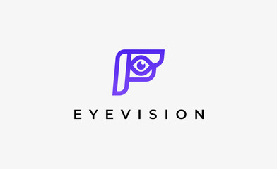 Logo Letter F and Eye Vision. Digital, visual with modern and minimalist concept. Editable file.