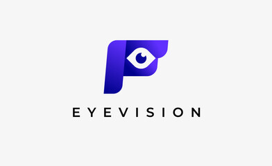 Logo Letter F and Eye Vision. Digital, visual with modern and minimalist concept. Editable file.