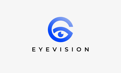 Logo Letter G and Eye Vision. Digital, visual with modern and minimalist concept. Editable file.
