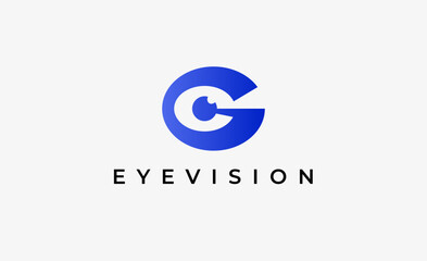 Logo Letter G and Eye Vision. Digital, visual with modern and minimalist concept. Editable file.