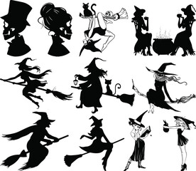 Obraz premium Witch Bundle Svg, Halloween Svg, Halloween Witch Svg, Witch Clipart, Witch Cricut, Witch Silhouette, Witch Vector, Halloween Clipart 