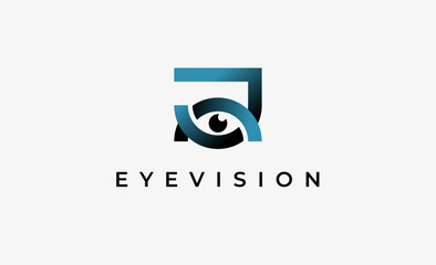 Logo Letter J and Eye Vision. Digital, visual with modern and minimalist concept. Editable file.