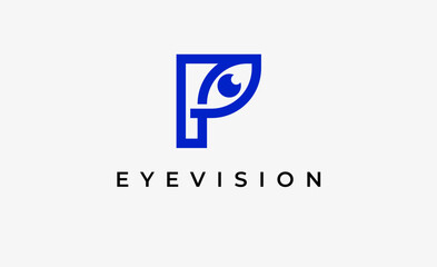 Logo Letter P and Eye Vision. Digital, visual with modern and minimalist concept. Editable file.