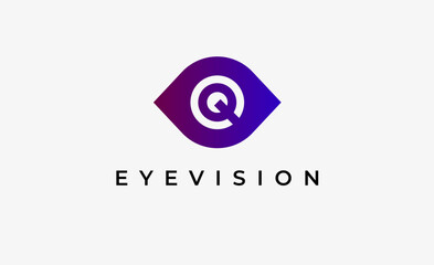 Logo Letter Q and Eye Vision. Digital, visual with modern and minimalist concept. Editable file.