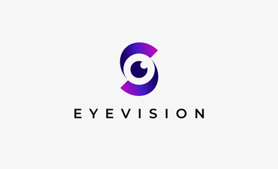 Obraz premium Logo Letter S and Eye Vision. Digital, visual with modern and minimalist concept. Editable file.