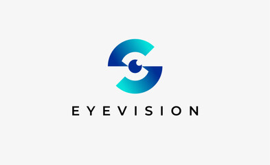 Logo Letter S and Eye Vision. Digital, visual with modern and minimalist concept. Editable file.