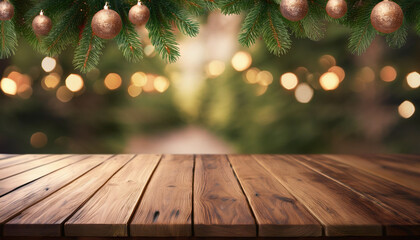 Wood stand on happy new year theme background