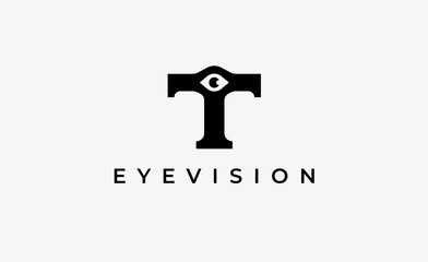 Logo Letter T and Eye Vision. Digital, visual with modern and minimalist concept. Editable file.