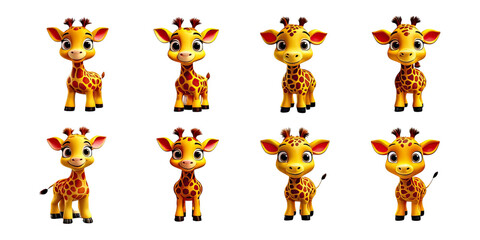 Cute Cartoon Giraffes Collection for Playful Designs, isolated on transparent background