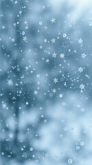 Fototapeta premium Snowflakes gently falling on a frozen windowpane, soft light, gentle fall