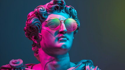 Naklejka premium Marble statue of david or adonis, neon colors
