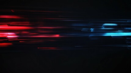 Digital abstract background with glowing blue and red lines representing data flow on dark background, high detail and minimalistic structure