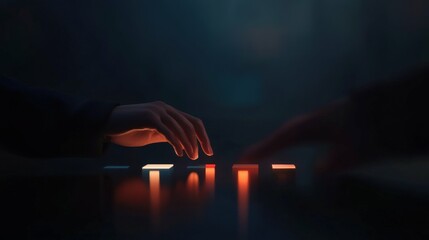 Hand interacting with data blocks and graphs symbolizing 2025 projections on a dark background with accent lighting on icons