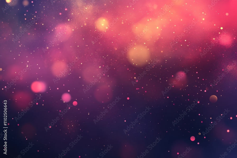 Poster Dreamy and ethereal background with pink, purple and red gradient colors, sparkling stars and a sense of depth. Background is blurred, creating an atmosphere that feels like it is floating in the air.