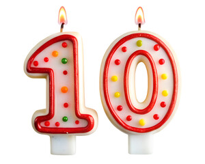white and red festive candle in the shape of number 10  for birthday cake and party