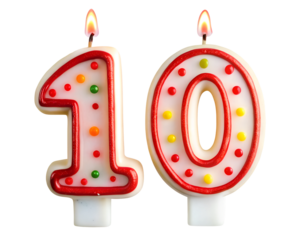 white and red festive candle in the shape of number 10  for birthday cake and party